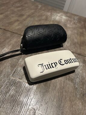 Juicy Couture White Sunglasses Case with Black Oakley Embossed zipper Pouch case